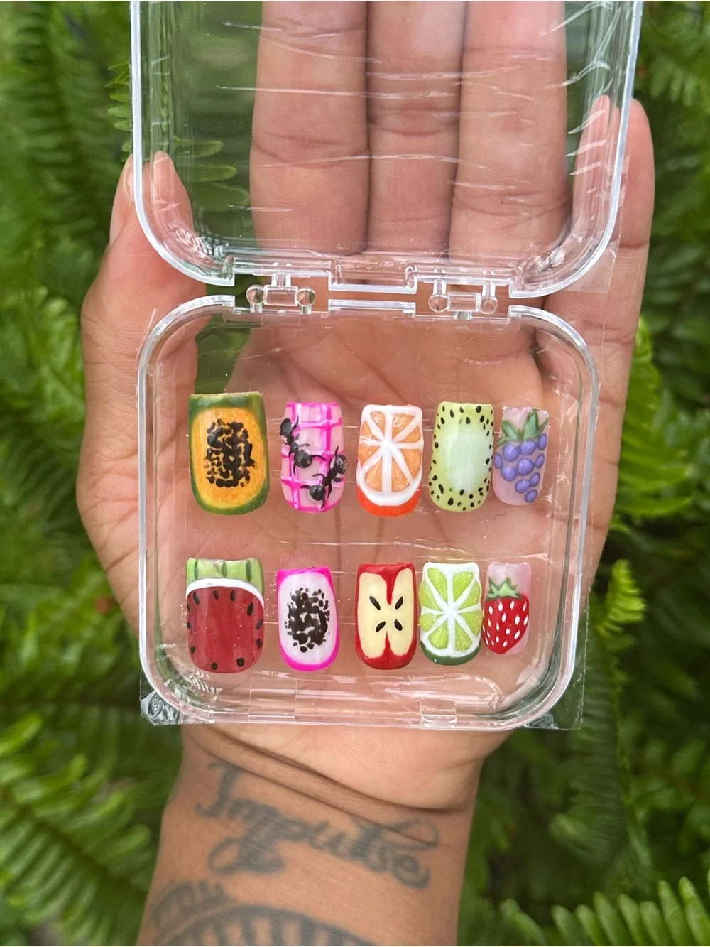 Clear Fruit-Themed Press-On Nail Set - Multi-Color